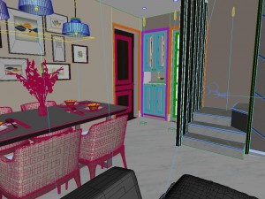 panoramic modern style living room restaurant space 55 3Dモデル