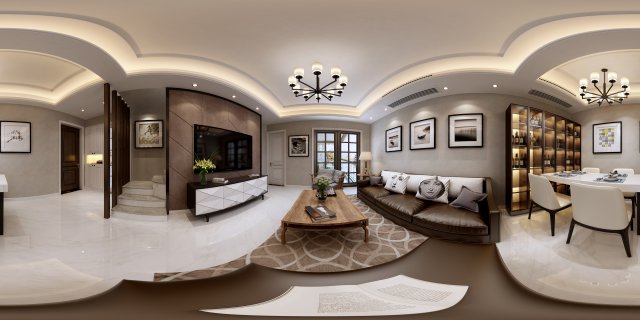 panoramic modern style living room restaurant space 56 3D 모델 .c4d .max .obj .3ds .fbx .stl .blend 