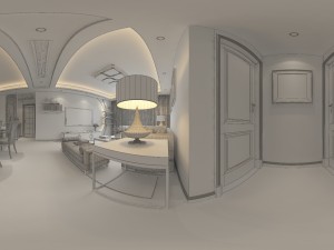 panoramic modern style living room restaurant space 57 3D 모델