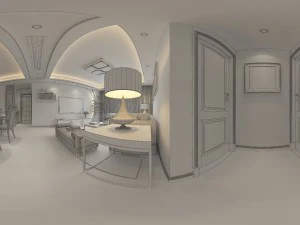 panoramic modern style living room restaurant space 57 3D Model