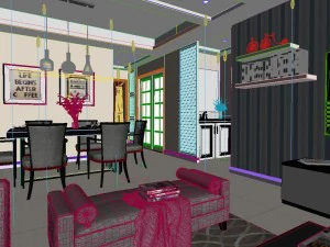 panoramic modern style living room restaurant space 57 3D Model