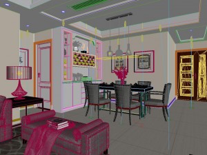 panoramic modern style living room restaurant space 57 3D 모델