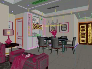 panoramic modern style living room restaurant space 57 3D Model