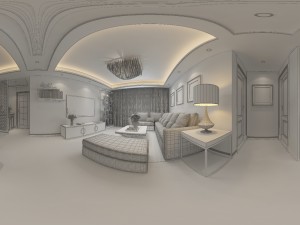 panoramic modern style living room restaurant space 58 3Dモデル