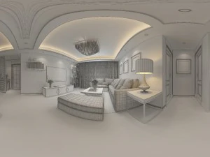 panoramic modern style living room restaurant space 58 3D Model