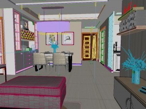 panoramic modern style living room restaurant space 58 3Dモデル