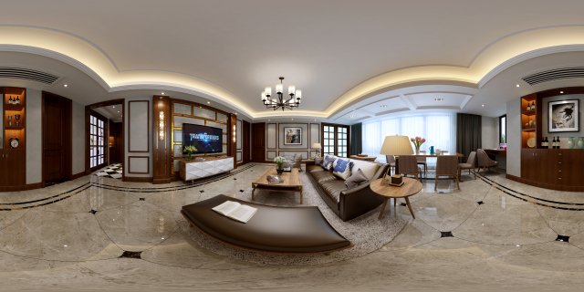 panoramic modern style living room restaurant space 59 3D-Modell .c4d .max .obj .3ds .fbx .stl .blend 