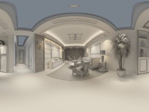 panoramic modern style living room restaurant space 60 3D Модель