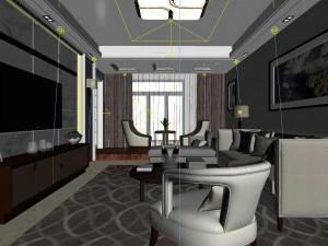 panoramic modern style living room restaurant space 60 3D Model