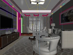 panoramic modern style living room restaurant space 60 3D Model