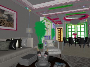 panoramic modern style living room restaurant space 60 3D Модель