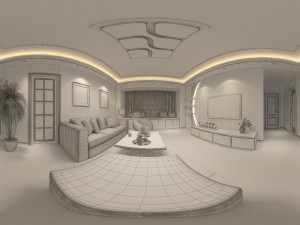 panoramic modern style living room restaurant space 61 Modello 3D
