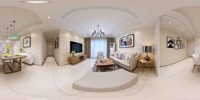 panoramic modern style living room restaurant space 62 3D Модель .c4d .max .obj .3ds .fbx .stl .blend