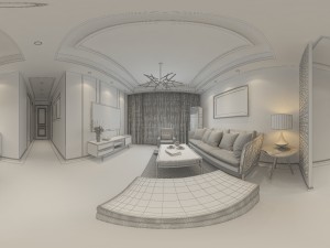 panoramic modern style living room restaurant space 62 3D Модель