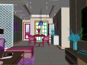 panoramic modern style living room restaurant space 62 3D Модель