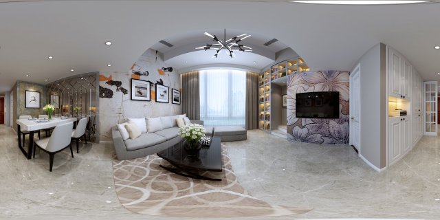 panoramic modern style living room restaurant space 63 Modelo 3D .c4d .max .obj .3ds .fbx .stl .blend
