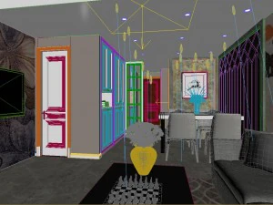 panoramic modern style living room restaurant space 63 3D Model