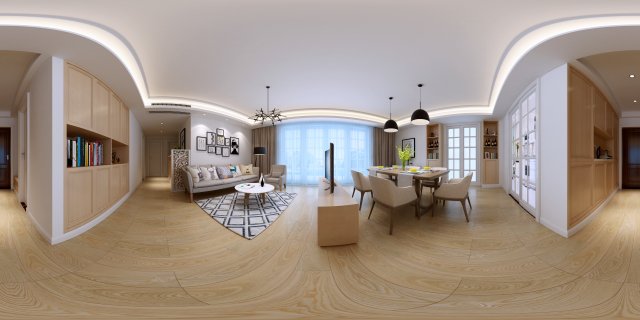 panoramic modern style living room restaurant space 64 3Dモデル .c4d .max .obj .3ds .fbx .stl .blend 