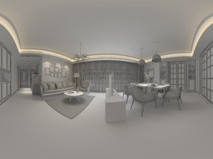 panoramic modern style living room restaurant space 64 3Dモデル