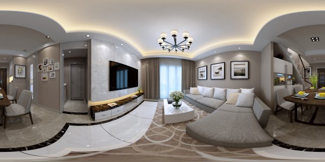 panoramic modern style living room restaurant space 65 Model 3D .c4d .max .obj .3ds .fbx .stl .blend 