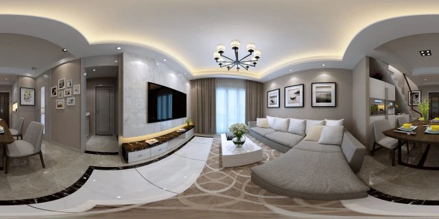panoramic modern style living room restaurant space 65 3D Model .c4d .max .obj .3ds .fbx .stl .blend