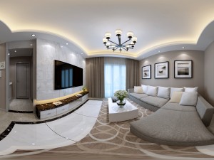 panoramic modern style living room restaurant space 65 3D Model