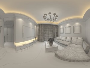 panoramic modern style living room restaurant space 65 Model 3D