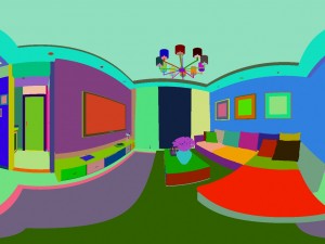 panoramic modern style living room restaurant space 65 Model 3D