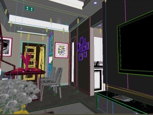 panoramic modern style living room restaurant space 65 Model 3D