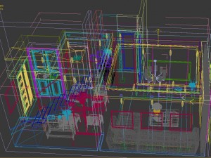 panoramic modern style living room restaurant space 65 Model 3D