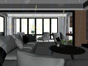 panoramic modern style living room restaurant space 66 3D Model