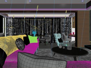 panoramic modern style living room restaurant space 66 Model 3D