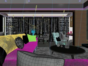 panoramic modern style living room restaurant space 66 3D Model