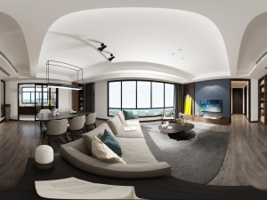 panoramic contemporary style living room dining room 67 Modèle 3D