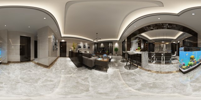 panoramic modern style living room restaurant space 68 3D-Modell .c4d .max .obj .3ds .fbx .stl .blend 