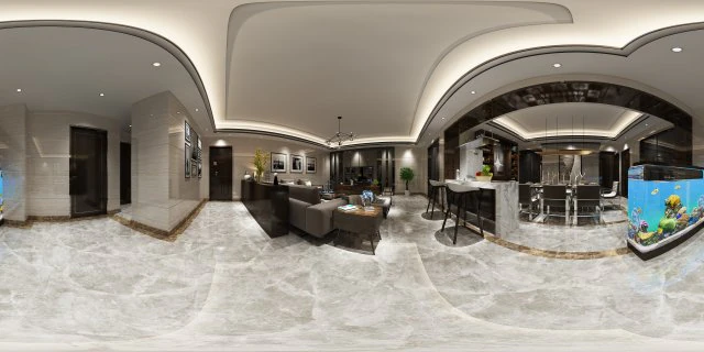 panoramic modern style living room restaurant space 68 3D Model .c4d .max .obj .3ds .fbx .stl .blend
