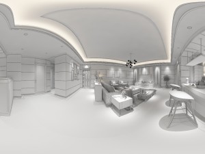 panoramic modern style living room restaurant space 68 3D-Modell