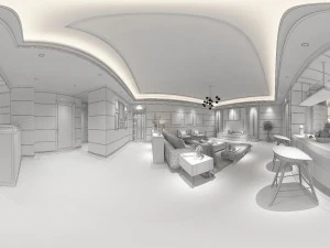 panoramic modern style living room restaurant space 68 3D Model