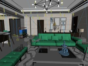 panoramic modern style living room restaurant space 68 3D Model