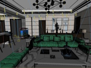 panoramic modern style living room restaurant space 68 3D-Modell
