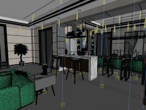 panoramic modern style living room restaurant space 68 3D-Modell