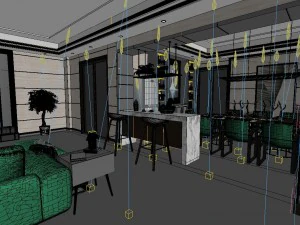panoramic modern style living room restaurant space 68 3D Model