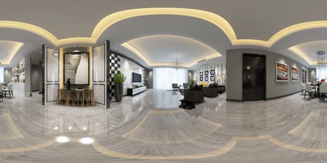 panoramic modern style living room restaurant space 69 3D Model .c4d .max .obj .3ds .fbx .stl .blend