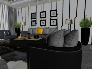 panoramic modern style living room restaurant space 69 3D Model