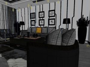 panoramic modern style living room restaurant space 69 3D Model