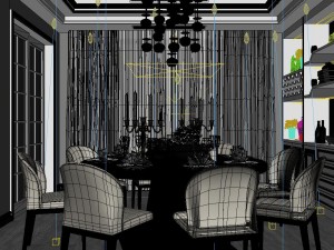 panoramic modern style living room restaurant space 69 3D Model