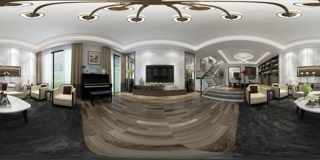 panoramic modern style living room restaurant space 70 Modello 3D .c4d .max .obj .3ds .fbx .stl .blend