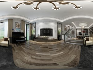 panoramic modern style living room restaurant space 70 Modelo 3D