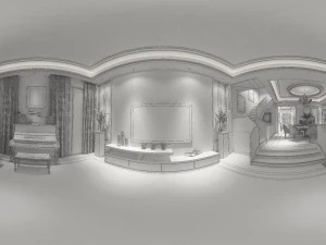 panoramic modern style living room restaurant space 70 3D Model