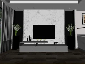 panoramic modern style living room restaurant space 70 3D Model